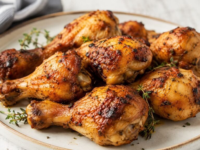 Crispy golden air fryer chicken drumsticks seasoned with paprika and garlic.