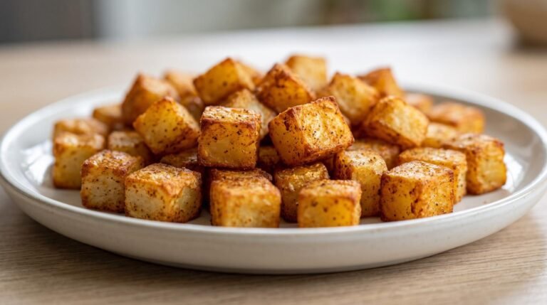 Crispy, golden-brown Air Fryer Potato Cubes lightly seasoned with spices and served warm.